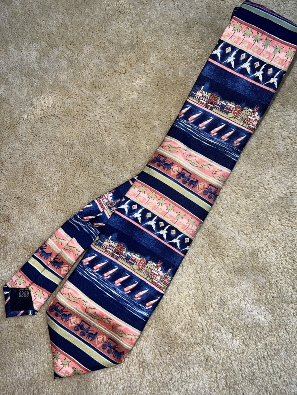 English Sports Shop 100% silk Navy & Pink Sailboat Pattern Men’s Tie